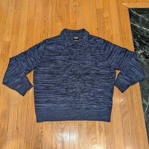 Todd Snyder Black/Blue Long Sleeve Polo Cardigan | Cotton Nylon Silk Blend | XL